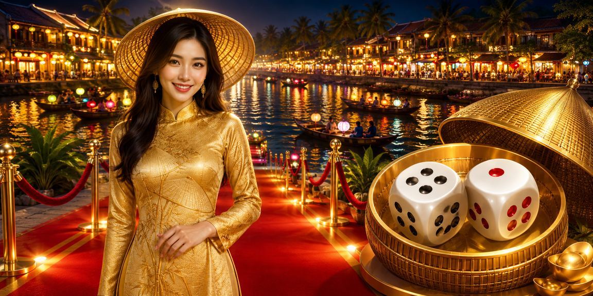 Cảnh chơi tài xỉu trực tuyến tại Hội An với hình ảnh áo dài truyền thống Việt Nam